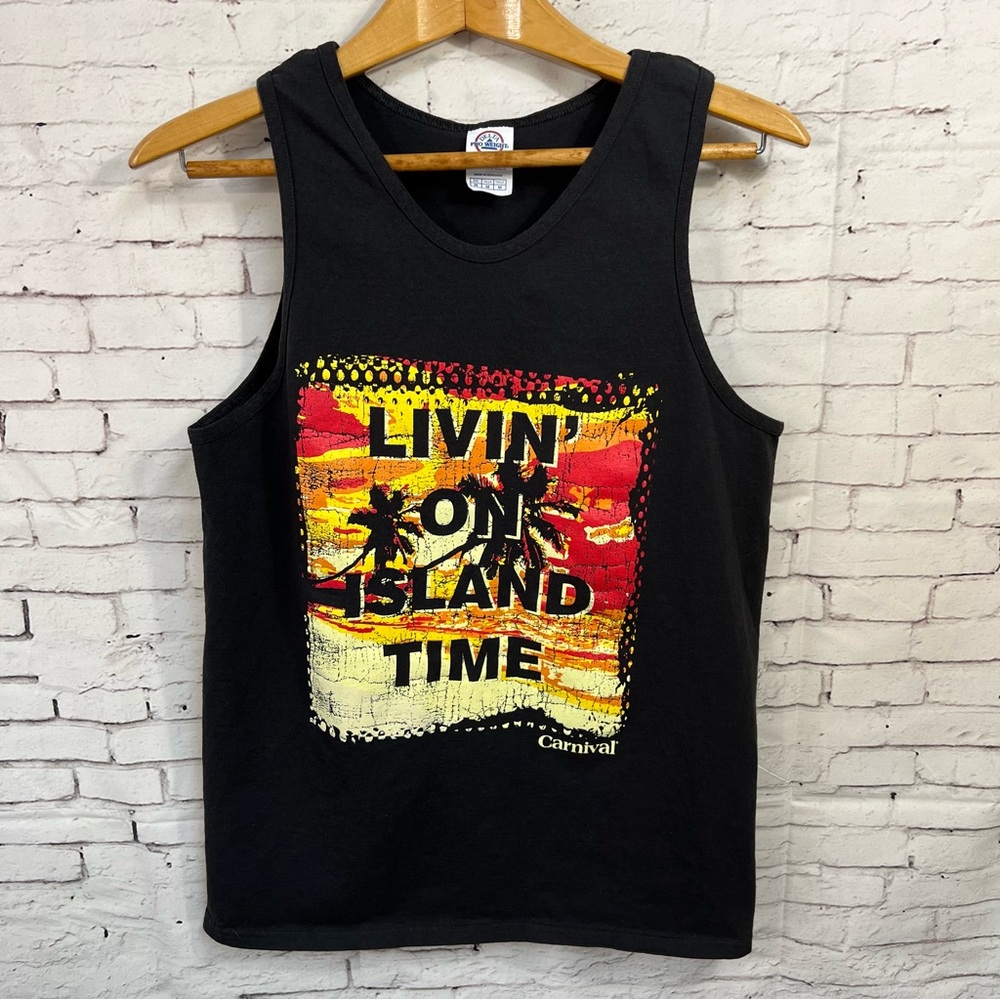 Carnival Cruise Line LIVIN ON ISLAND TIME black Medium tank top Travel Vacation